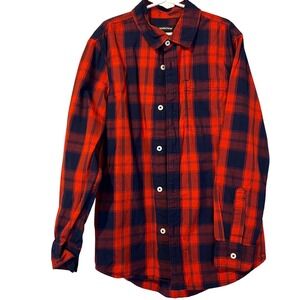 Nordstrom Boys Red Navy Plaid Button-Up Shirt 8/10‎ Formal Church School Photos